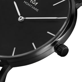 Relógio Montvare Minimalista All Black Pulseira Malha de Aço 40mm
