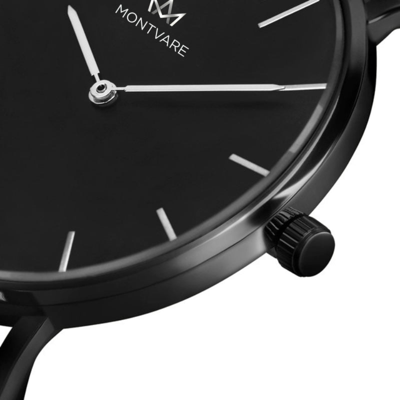 Relógio Montvare Minimalista All Black Pulseira Malha de Aço 40mm