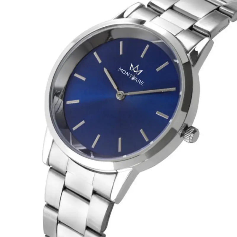 Relógio Montvare Ocean Blue Pulseira de Prata 40mm
