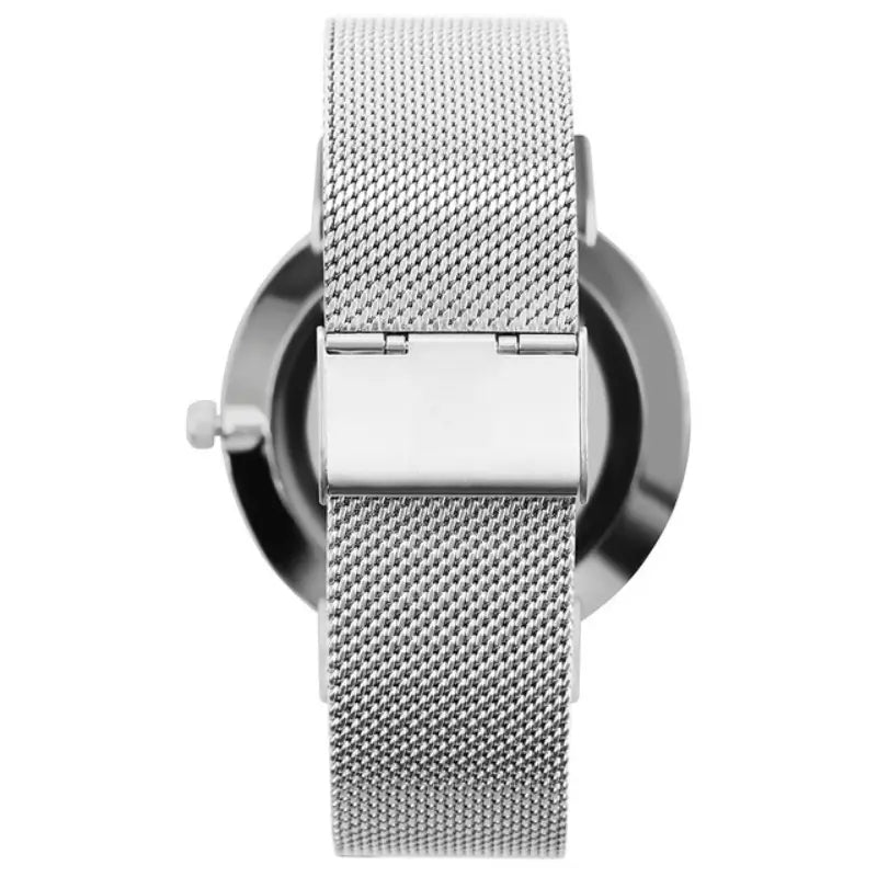 Relógio Montvare Minimalista Prata Pulseira Malha de Aço 40mm