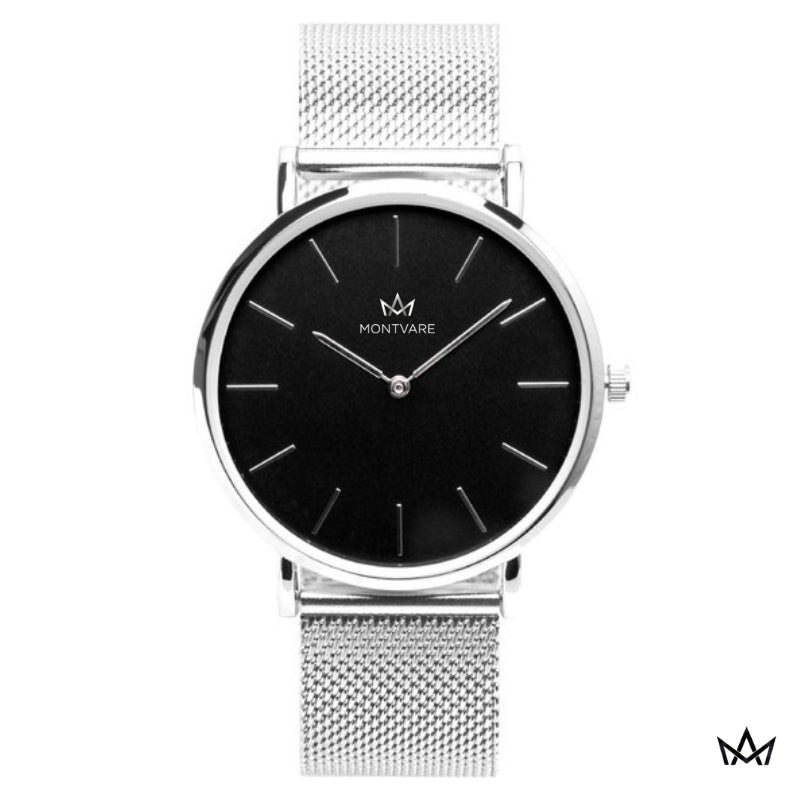 Relógio Montvare Minimalista Prata Pulseira Malha de Aço 40mm