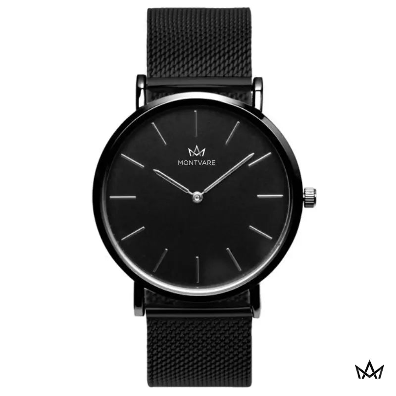 Relógio Montvare Minimalista All Black Pulseira Malha de Aço 40mm